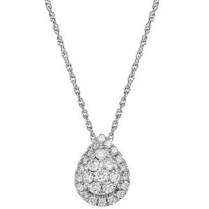 Elegant Diamond Cluster Silver Teardrop Pendant Necklace